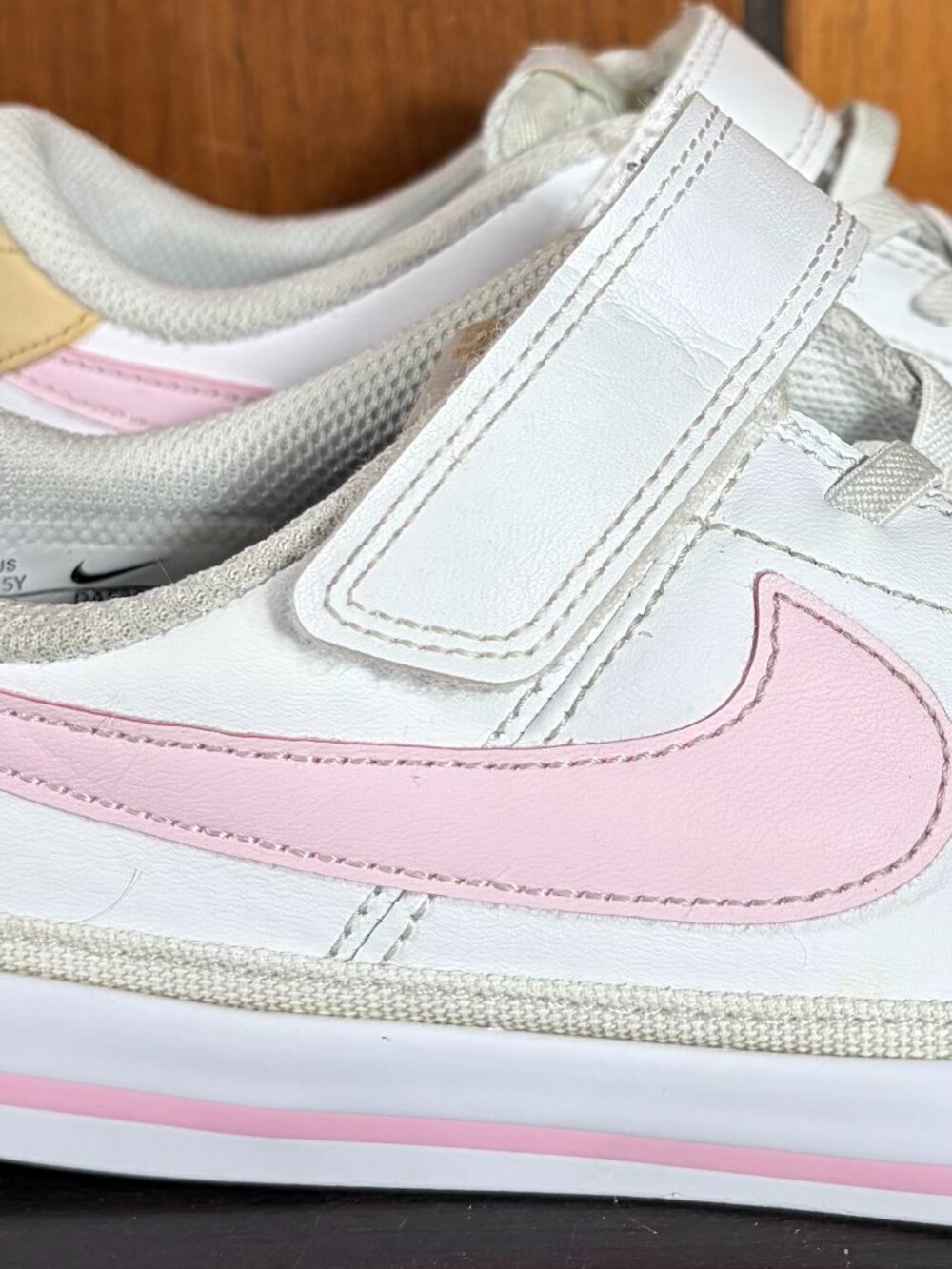 Nike Court Legacy PS White Pink Foam Kids Sneakers Sz 2.5Y Lace & Velcro Strap
